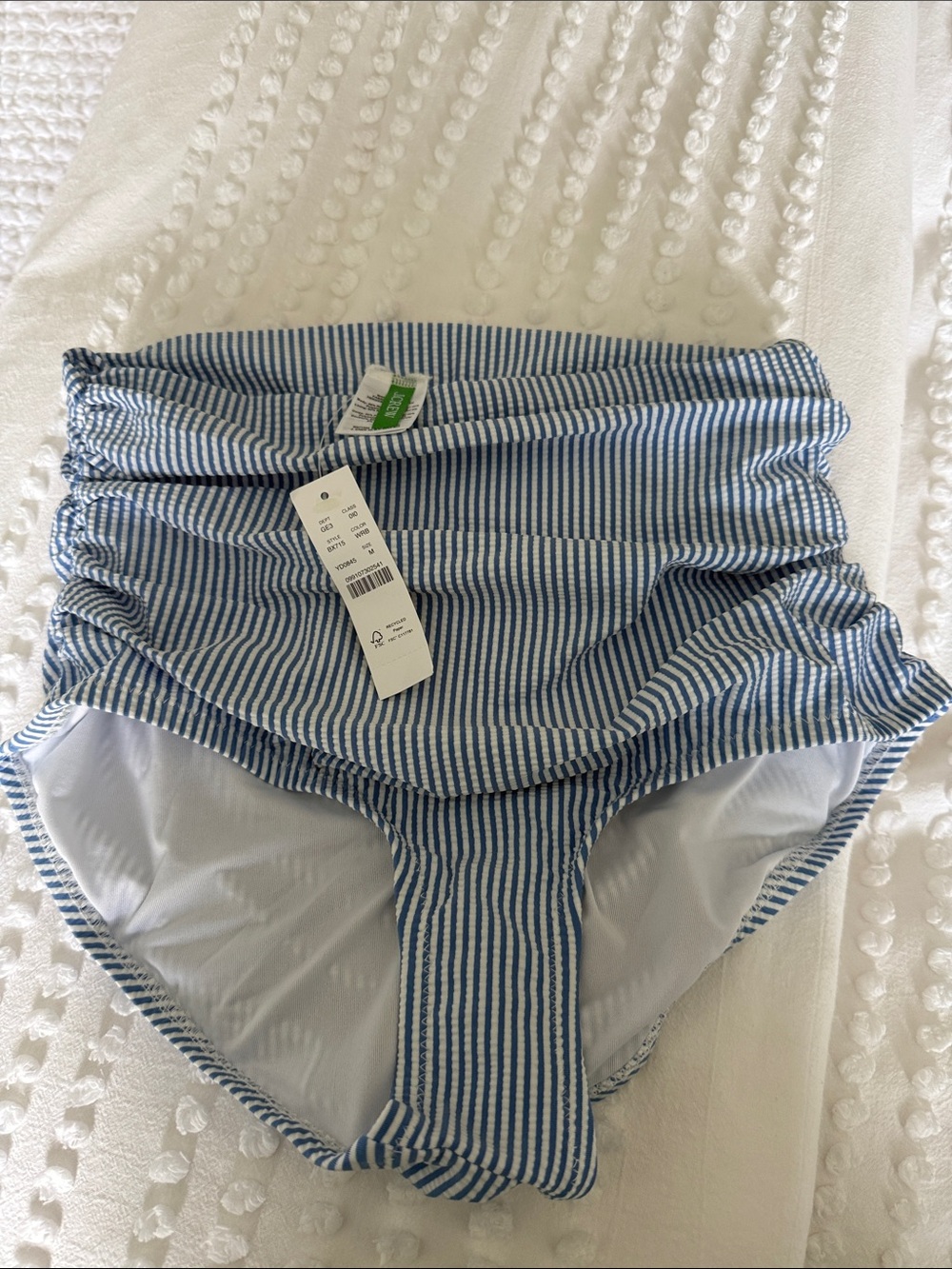 J. Crew Blue and White Striped High-Waist Swim Bottoms